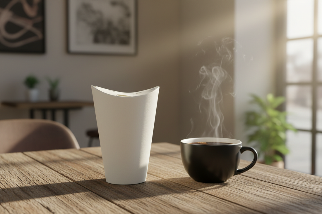 Yongfa Packaging butterfly cup — 100% plastic-free, lid-free 300gsm paper cup for coffee shops and events