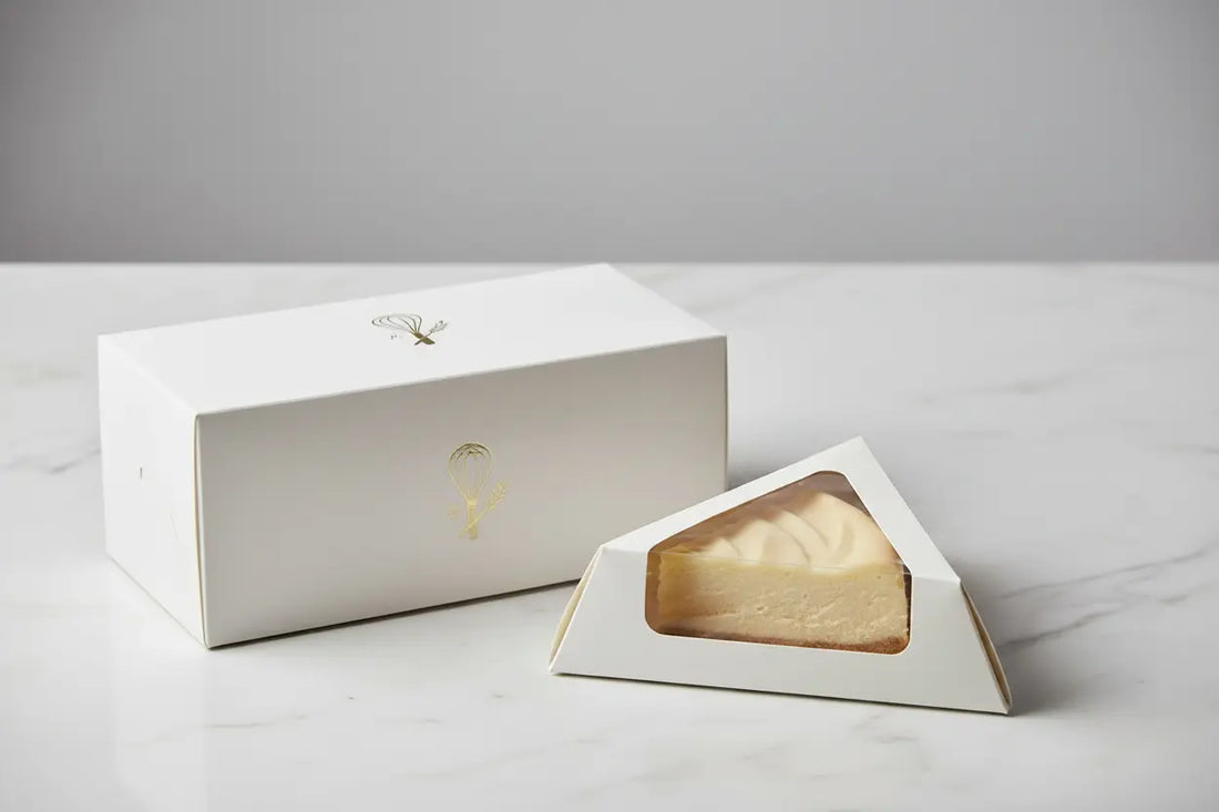 Custom printed triangle cake slice box with clear window lid and fold-open kraft bakery box, wholesale dessert packaging by YongFa Packaging