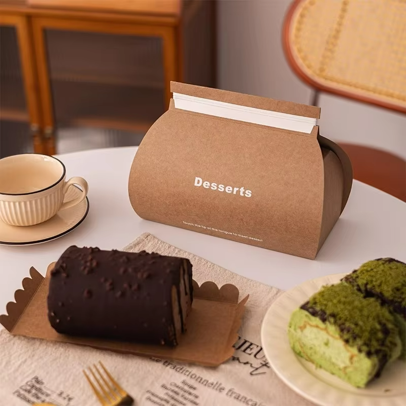 Custom Dessert Boxes in Unique Shapes for Tiramisu, Mousse & French Roll Cakes - White Card/Kraft Paper Packaging - YongFa Packaging