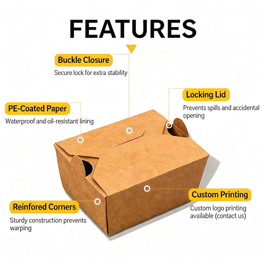 Eco-Friendly Takeout Box with Locking Lid & Reinforced Corners - Custom Printed Kraft Paper Food Container - YongFa Packaging