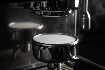 YongFa Packaging 58mm compostable espresso coffee filter papers shown in a lifestyle setting, ideal for eco-friendly coffee brewing.