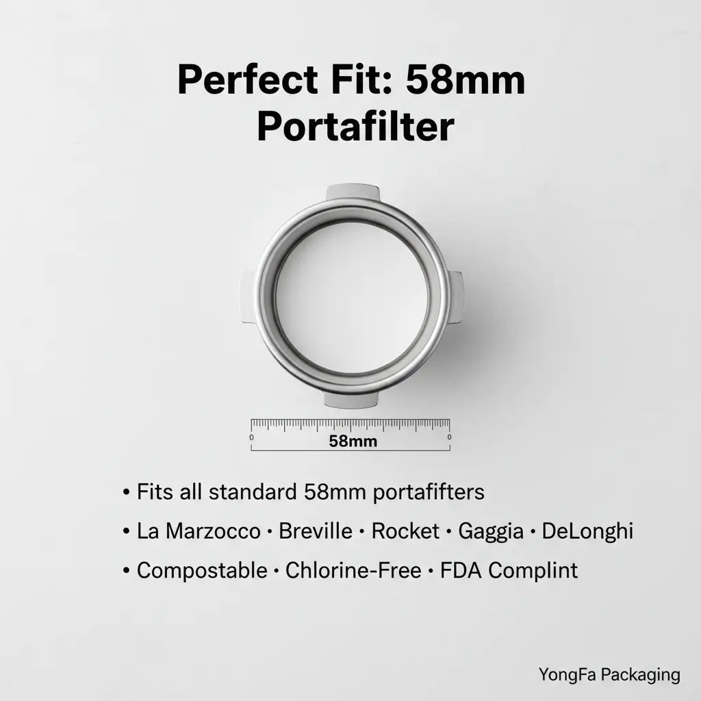 58mm espresso filter paper dimension chart and portafilter compatibility for commercial espresso machines