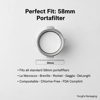 58mm espresso filter paper dimension chart and portafilter compatibility for commercial espresso machines