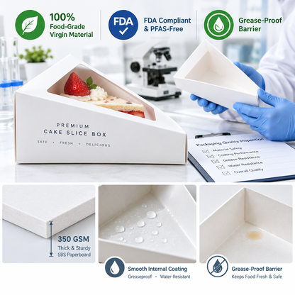 Food-grade virgin paperboard material with grease-resistant barrier and interlocking tab fold structure for bakery boxes