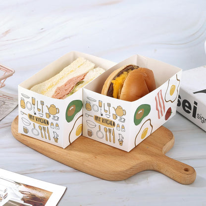 Eco-friendly disposable paper sandwich boxes with custom logo, YongFa Packaging, bulk takeout trays for food delivery and takeout.
