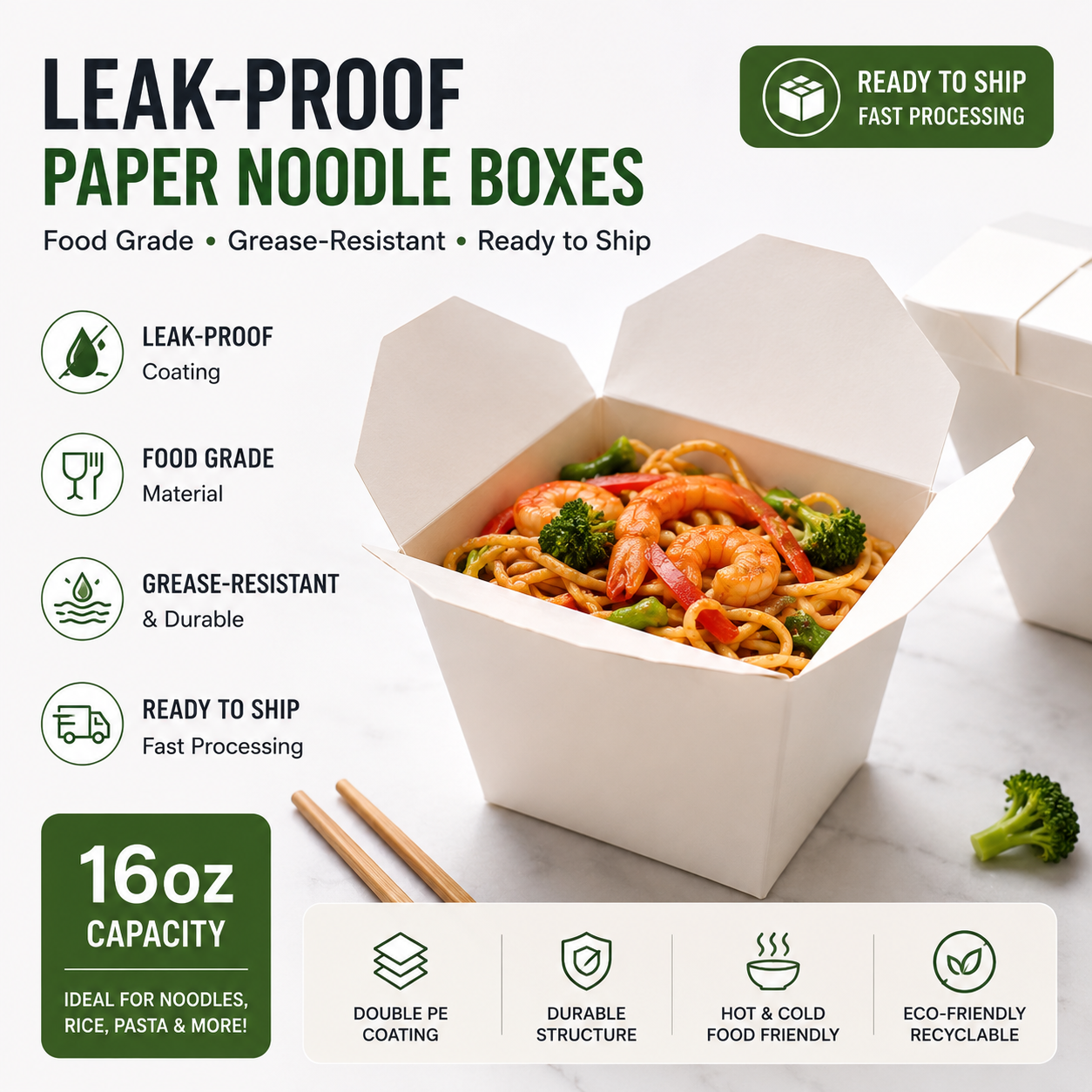 Leak-Proof Paper Noodle Boxes Wholesale – Ready to Ship, No MOQ