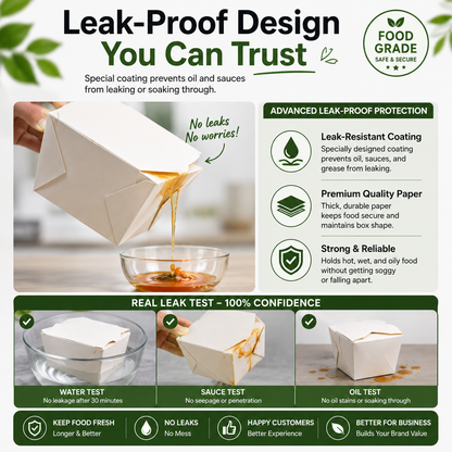 Leak-proof paper noodle boxes from YongFa Packaging, stackable and ready to ship, showcasing durable, eco-friendly food packaging.