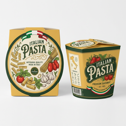Custom 16oz paper noodle boxes from YongFa Packaging, leak-proof takeout containers with dual PE coating for Italian pasta.