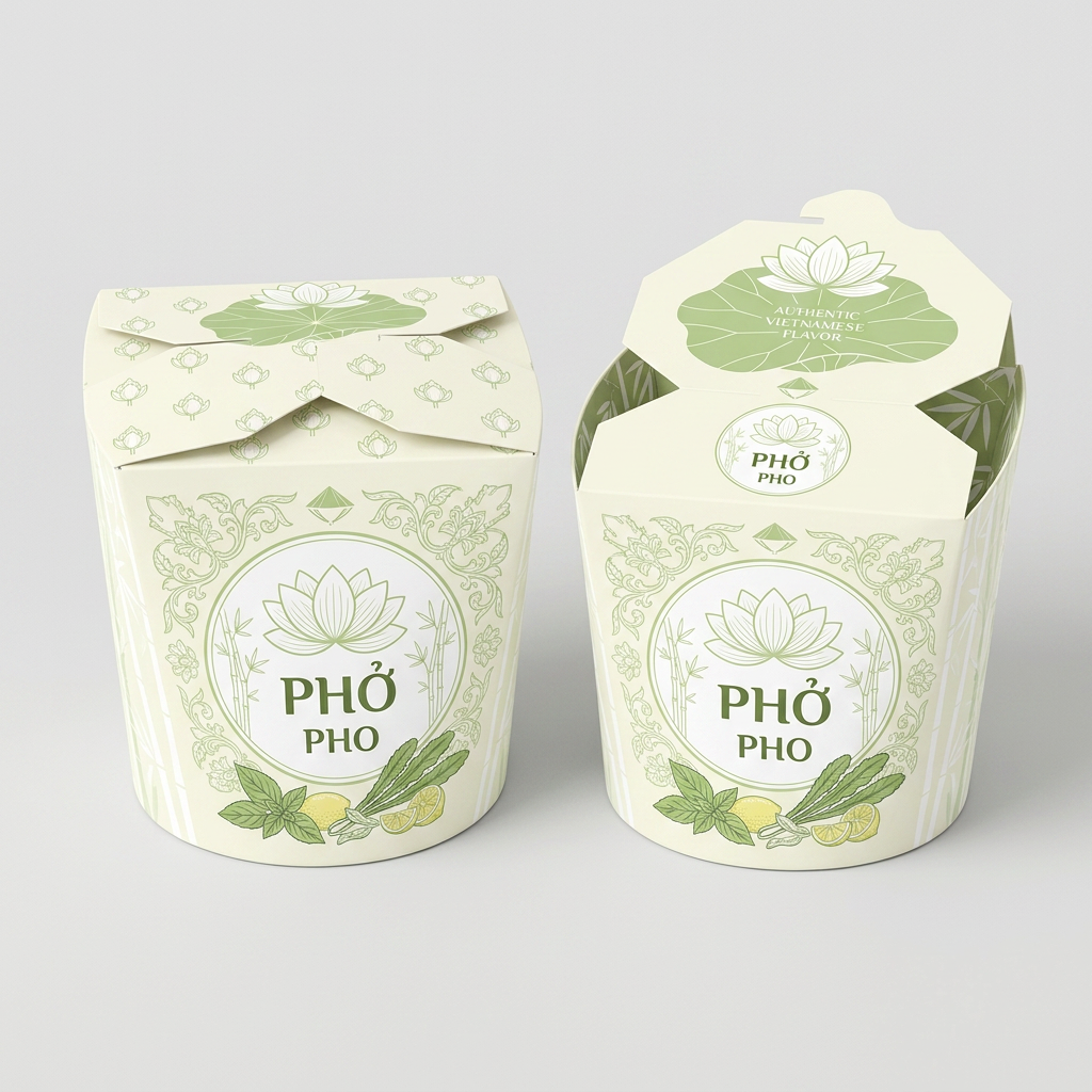 Custom 16oz paper noodle takeout container with leak-proof dual PE coating, designed by YongFa Packaging.