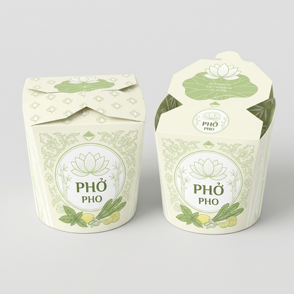 Custom 16oz paper noodle takeout container with leak-proof dual PE coating, designed by YongFa Packaging.