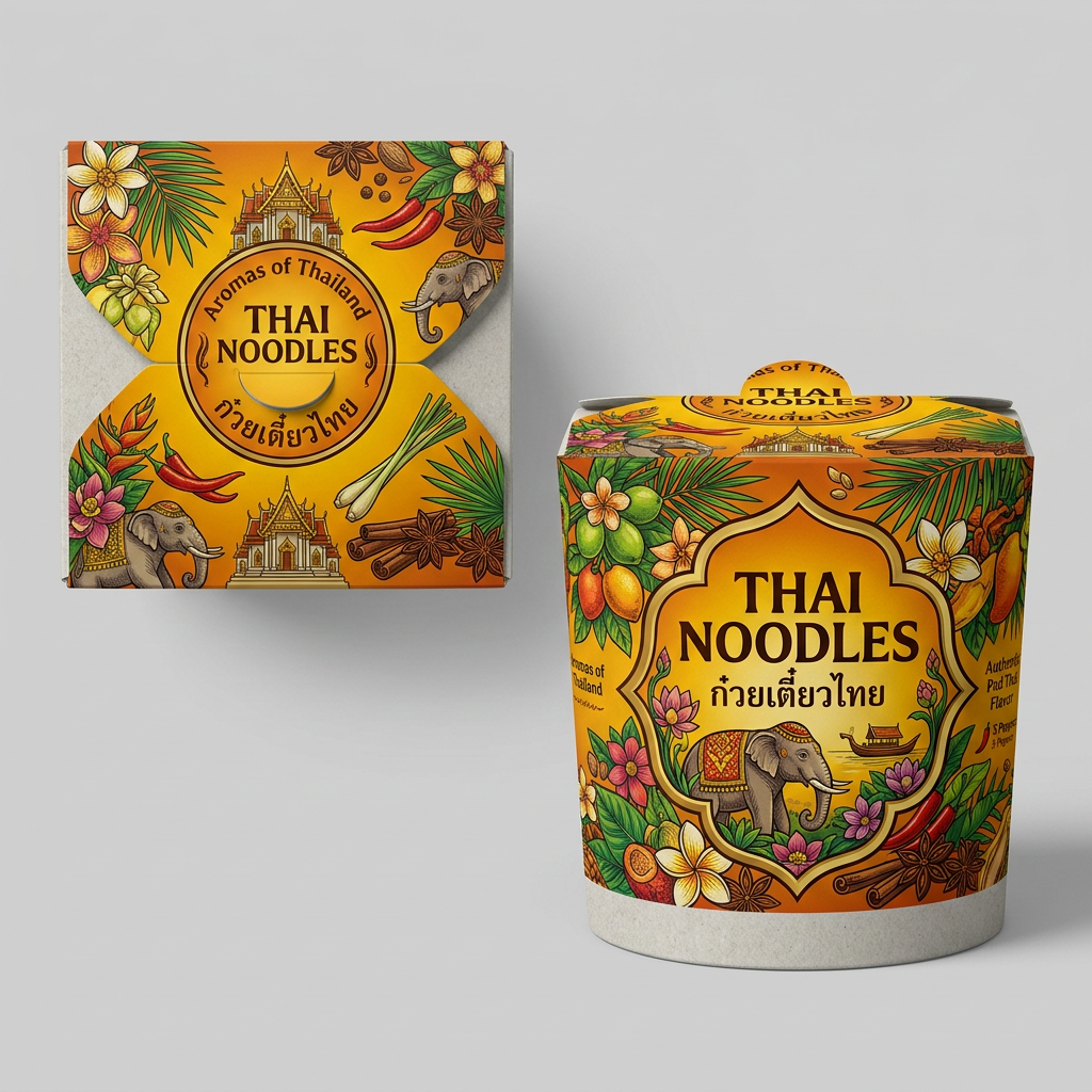Custom 16oz paper noodle takeout container with leak-proof dual PE coating by YongFa Packaging, ideal for Thai noodles.