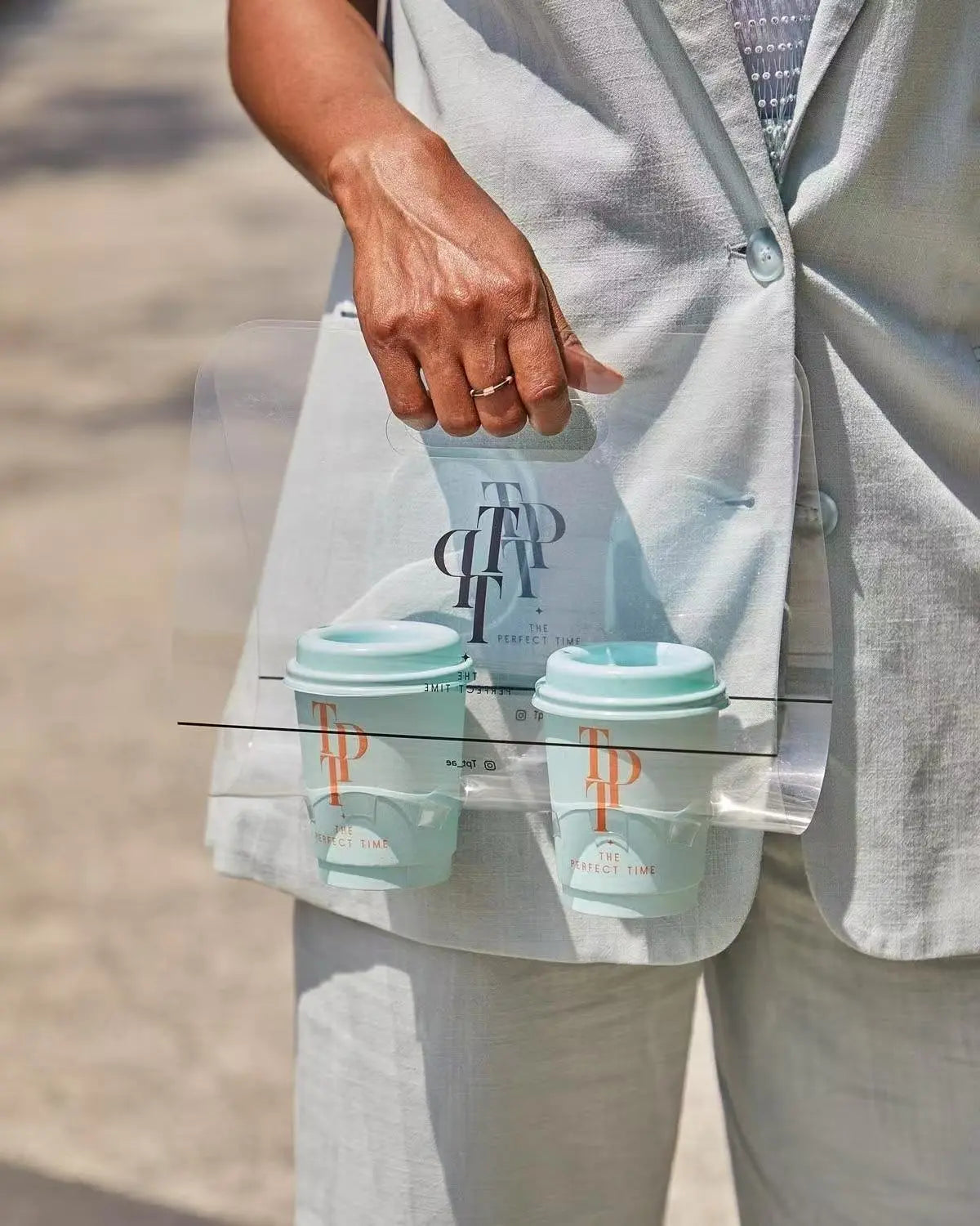 Custom printed Kraft paper double cup carrier with handle, designed for coffee cups and takeaway beverages, by YongFa Packaging.