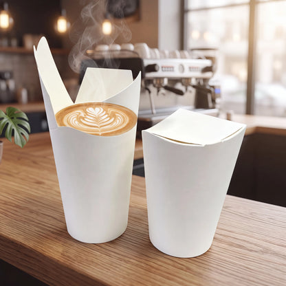 Eco-friendly paper butterfly cup with custom logo, lid-free design in 8oz, 12oz, or 16oz sizes by YongFa Packaging.