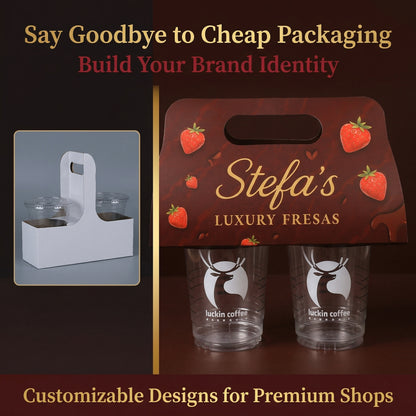 YongFa Packaging custom double-cup coffee carrier holding two coffee cups, ideal for beverage delivery and personalized branding.