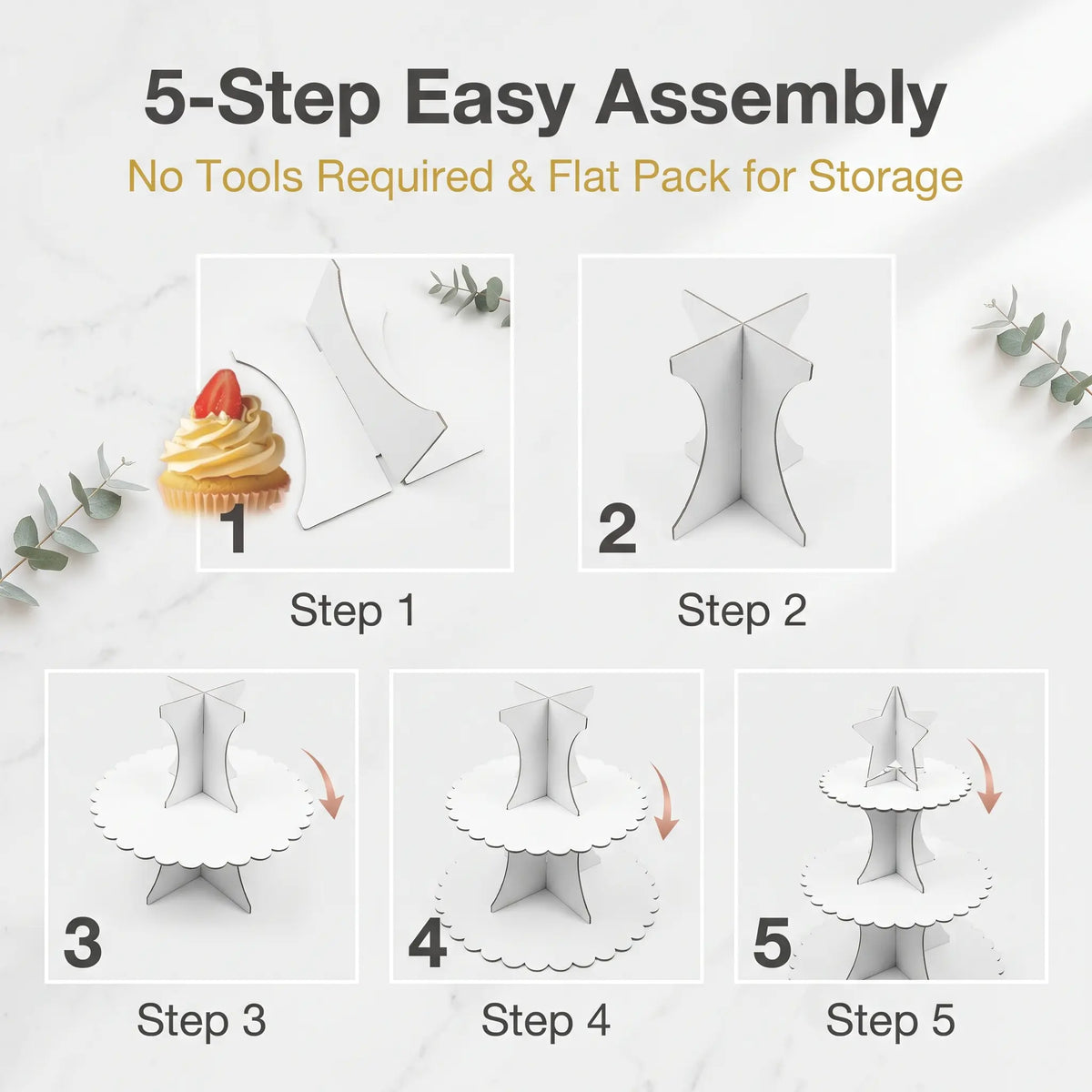 5 step easy assembly tool free interlocking cardboard dessert tower