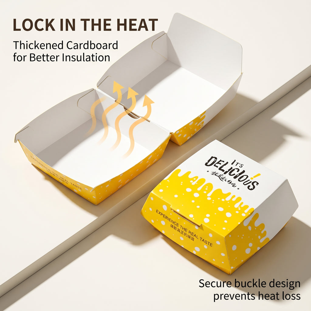 Custom printed Yongfa hamburger box, eco-friendly disposable paper container for takeout burgers, suitable for restaurants.