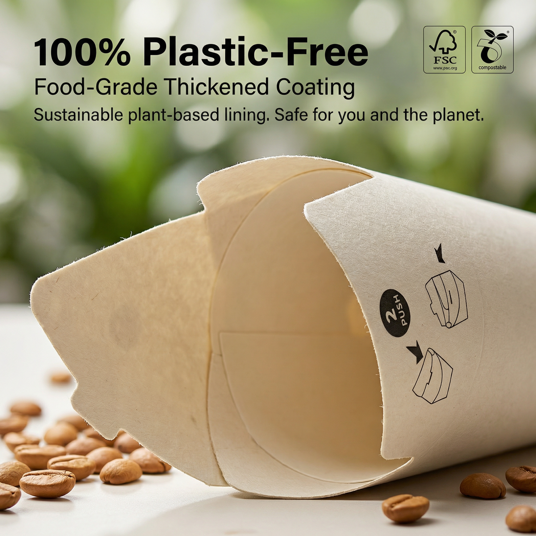 Eco-friendly disposable lidless paper cups, innovative beverage packaging for specialty cafes in Japan and Russia.
