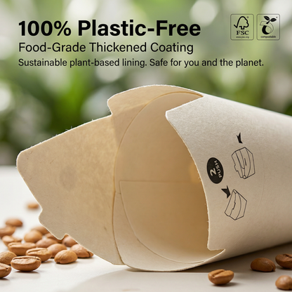 Eco-friendly disposable lidless paper cups, innovative beverage packaging for specialty cafes in Japan and Russia.