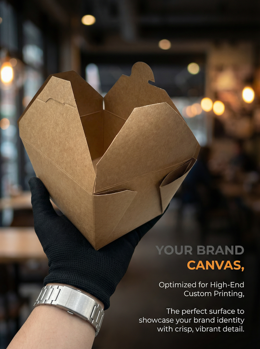 Custom branded Kraft paper takeout containers from YongFa Packaging, eco-friendly boxes shown in a batch arrangement.