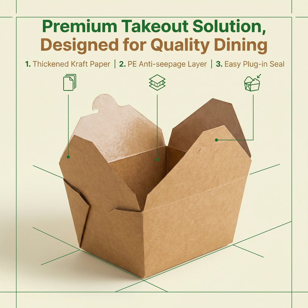 Eco-Friendly Takeout Box with Locking Lid & Reinforced Corners - Custom Printed Kraft Paper Food Container - YongFa Packaging