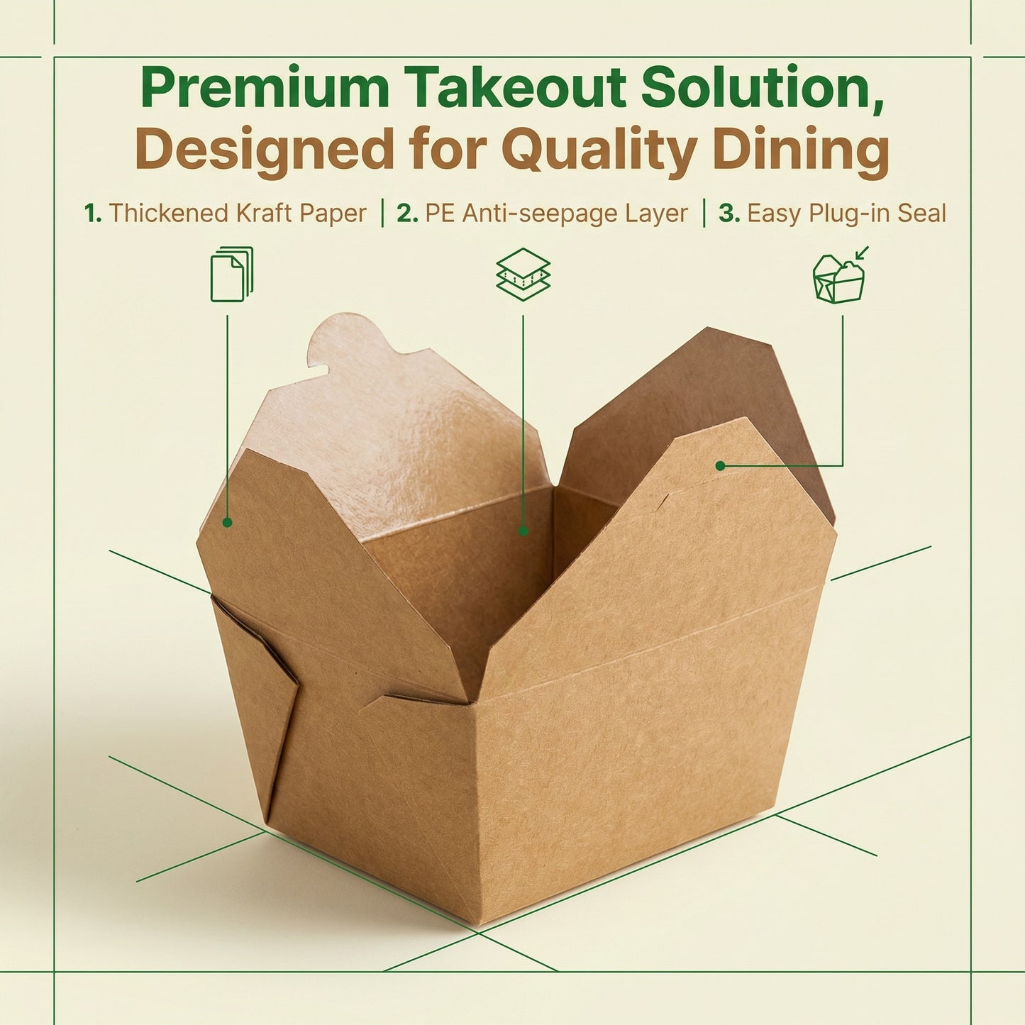 Eco-Friendly Takeout Box with Locking Lid & Reinforced Corners - Custom Printed Kraft Paper Food Container - YongFa Packaging