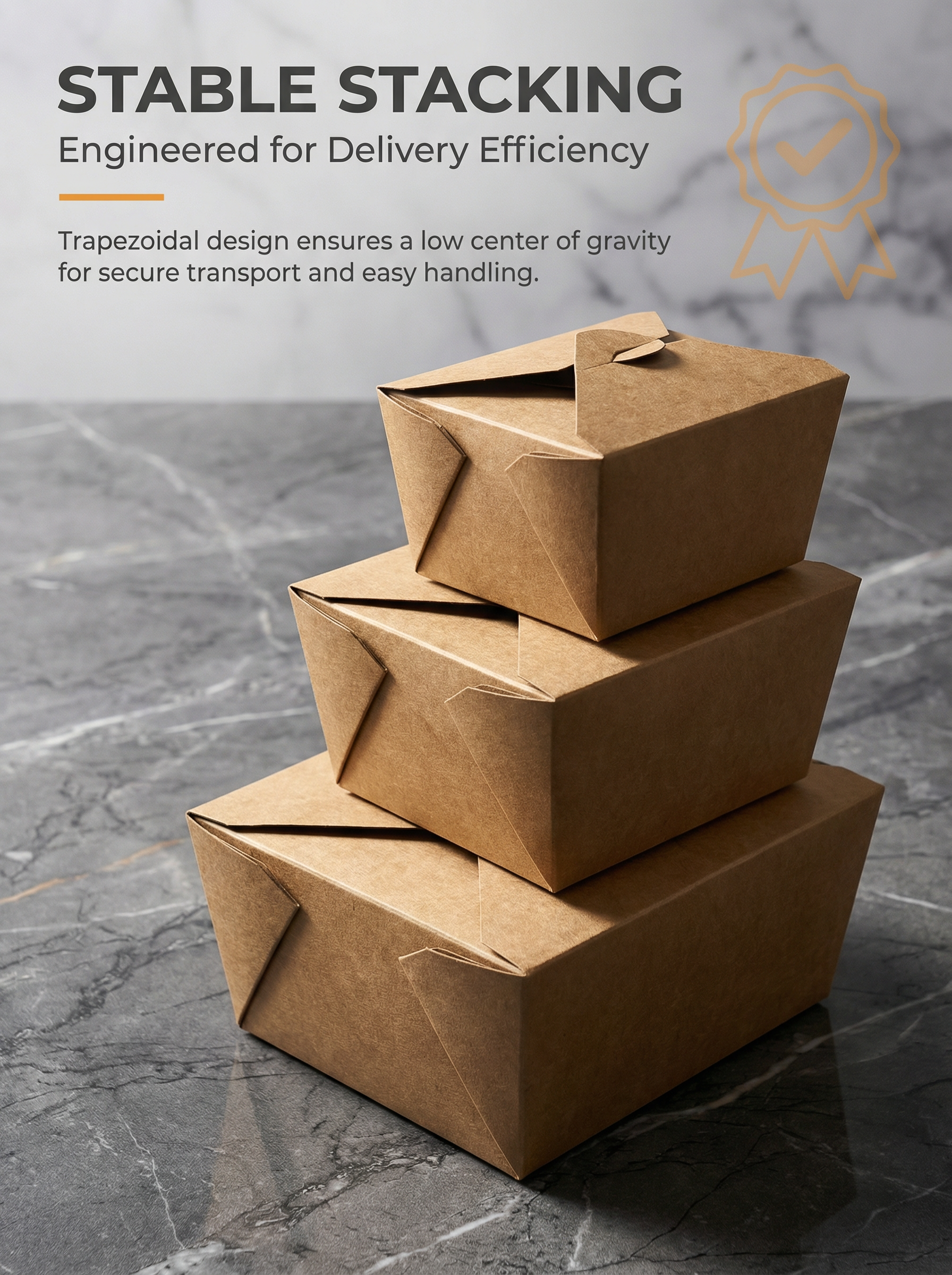 Set of kraft paper takeout containers with custom logo branding, eco-friendly design from YongFa Packaging, stackable and durable.