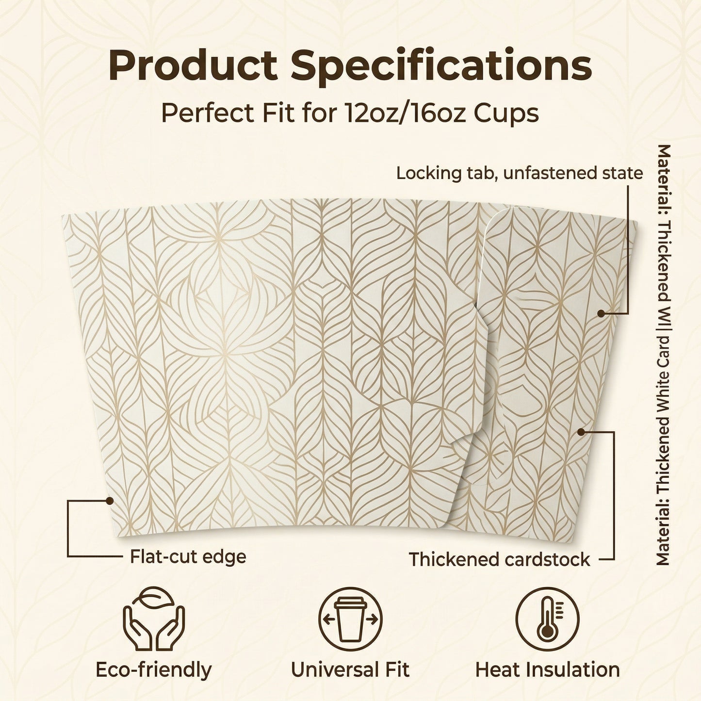 Full-color printed custom coffee cup sleeves with YongFa Packaging branding, showcasing vibrant branded cup jackets.