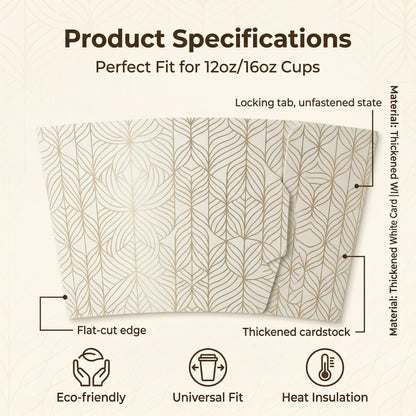 Full-color printed custom coffee cup sleeves with YongFa Packaging branding, showcasing vibrant branded cup jackets.