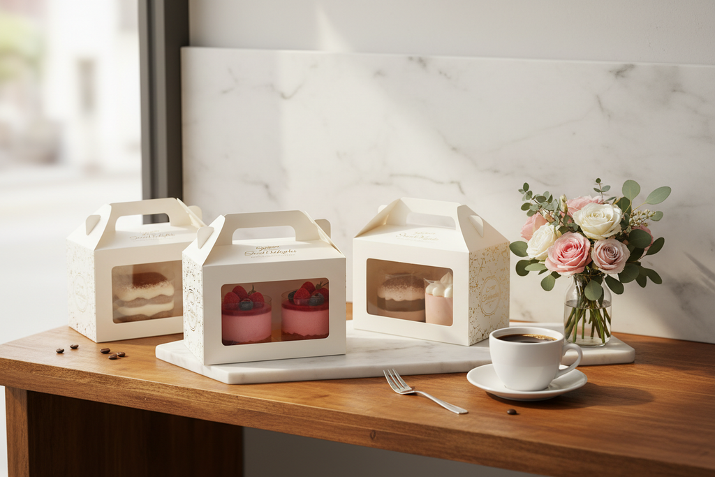 Custom Dessert Boxes Wholesale – Unique Shapes, White Card & Kraft Paper