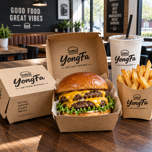 Custom burger box with logo printing for restaurant takeaway packaging