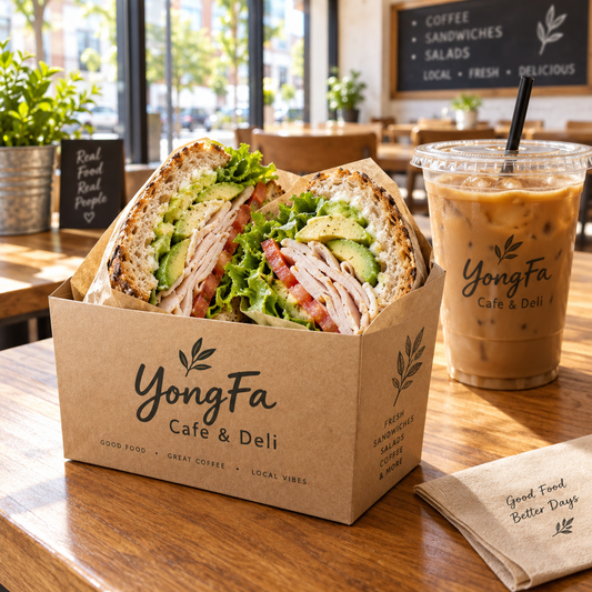 Custom printed sandwich box with logo for cafe takeaway packaging