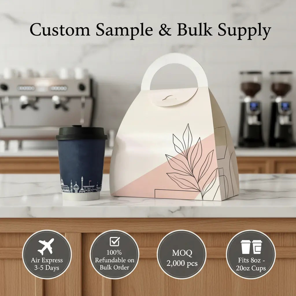 printed single paper cup carrier with handle for cafe to go orders