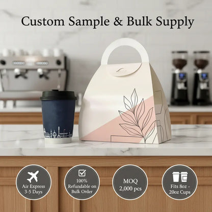 printed single paper cup carrier with handle for cafe to go orders