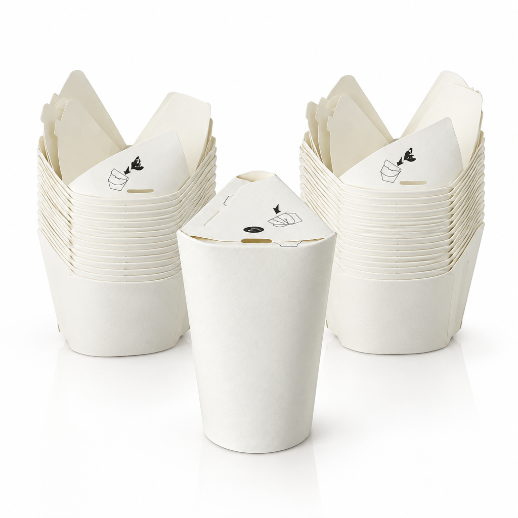Close-up of the fold-over top on a butterfly paper cup