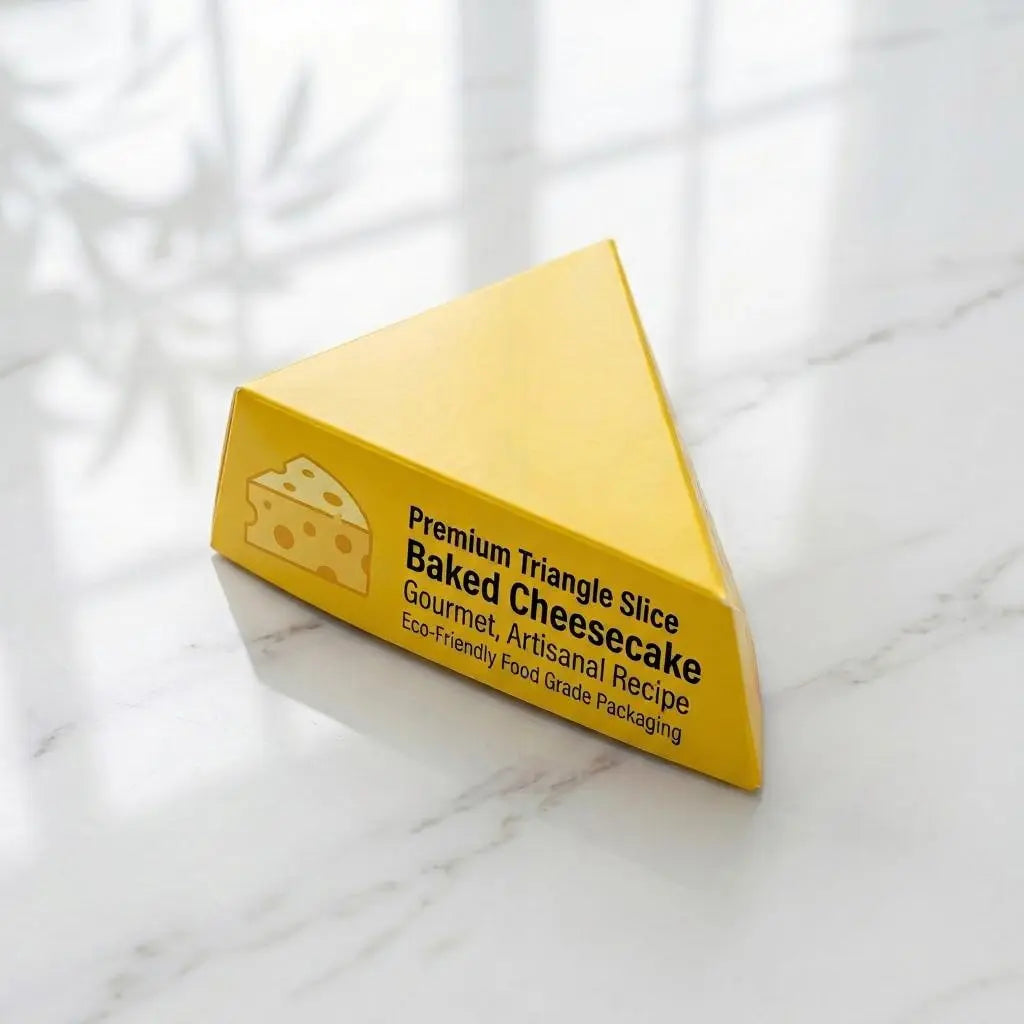 Custom printed cake slice box from YongFa Packaging for triangle cheesecakes and pies, showcasing eco-friendly bakery packaging.