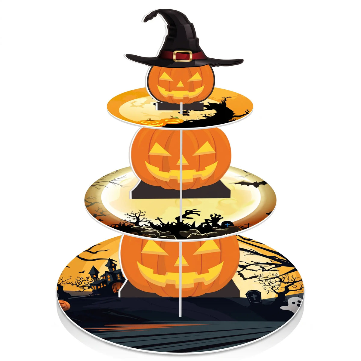 3 tier biodegradable Halloween pumpkin cardboard cupcake stand