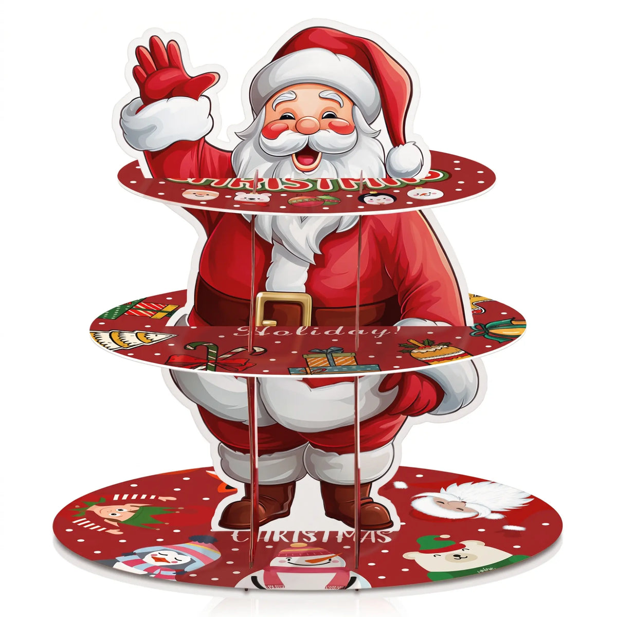 Santa Claus 3 tier cardboard dessert tower for Christmas treats