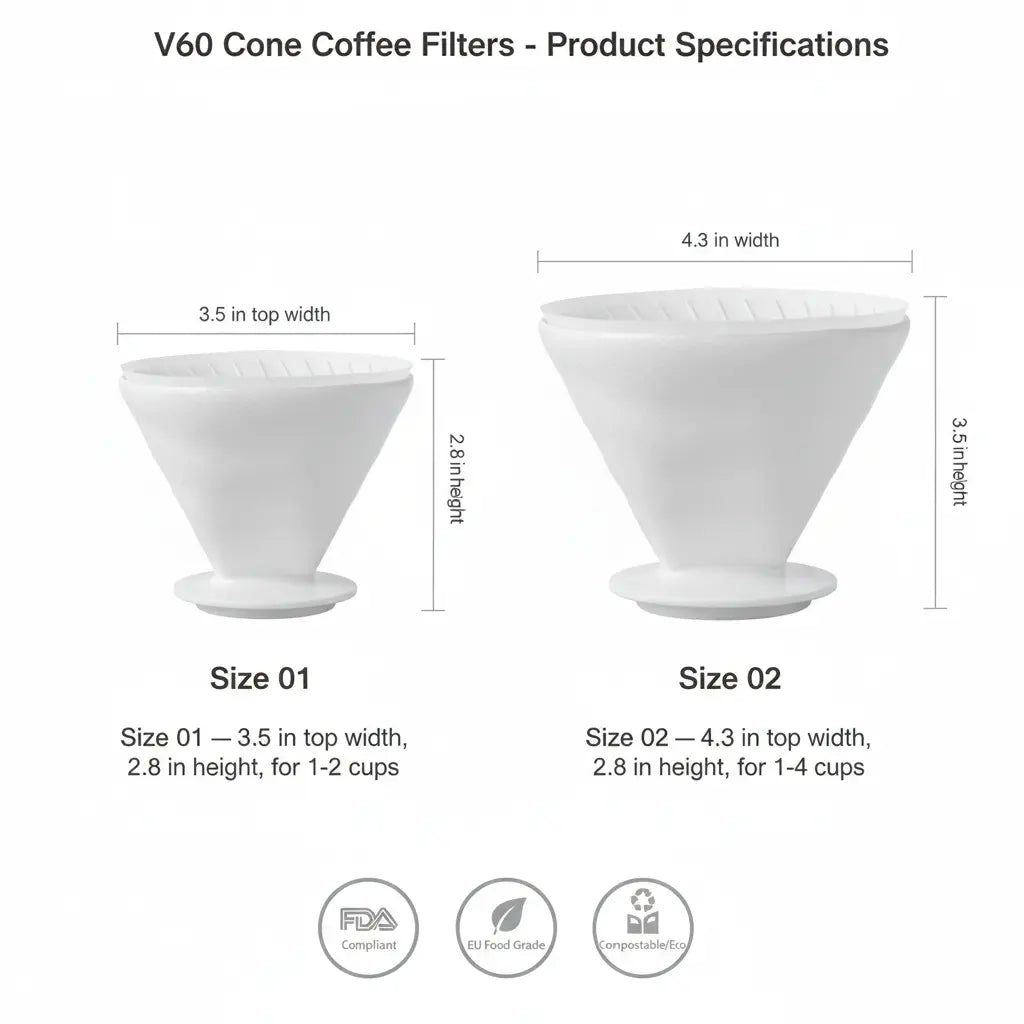 V60 Cone Coffee Filters Wholesale – Unbleached Paper, Size 01 & 02