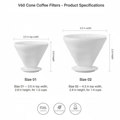 V60 Cone Coffee Filters Wholesale – Unbleached Paper, Size 01 & 02