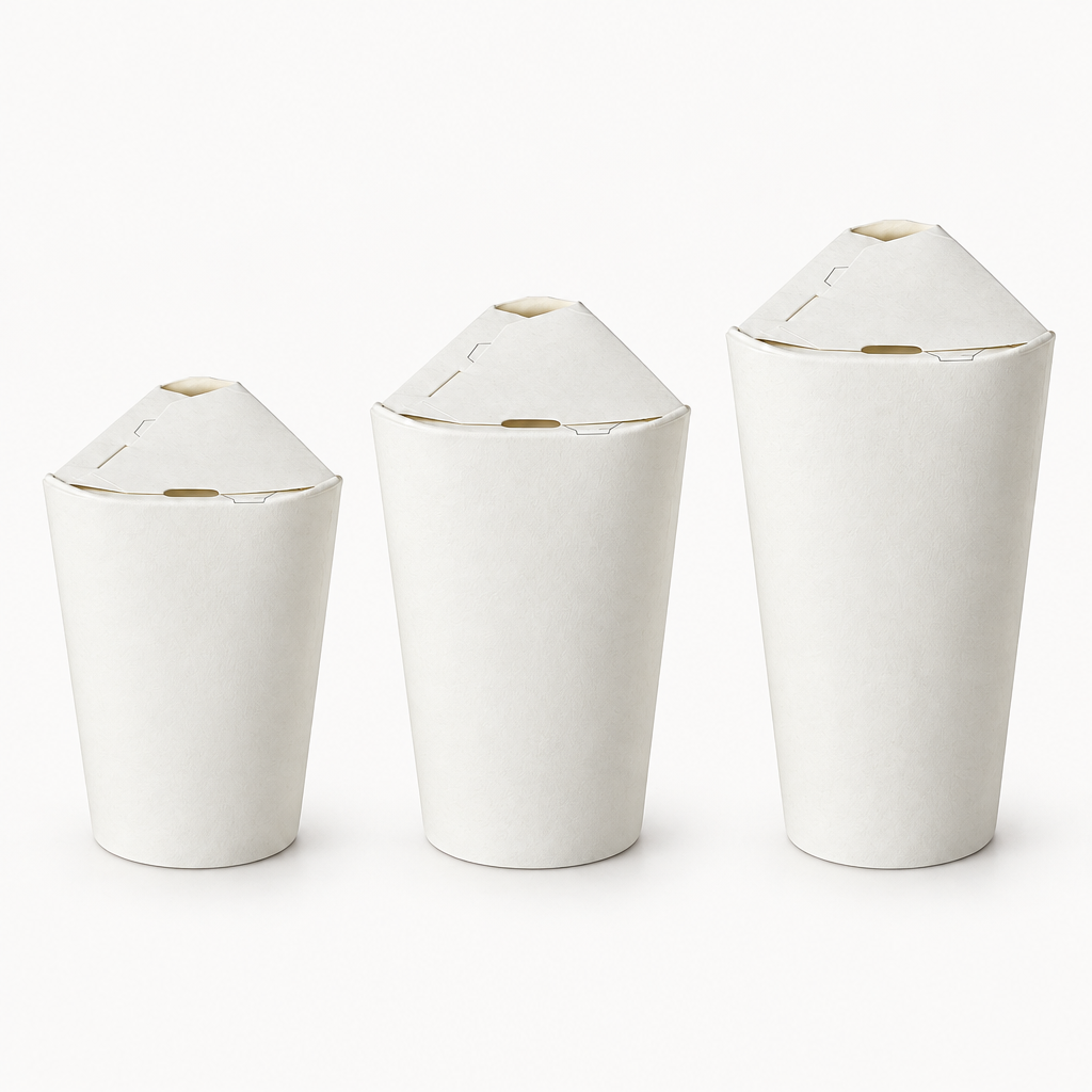 Butterfly paper cups shown in 8 oz, 12 oz, and 16 oz sizes
